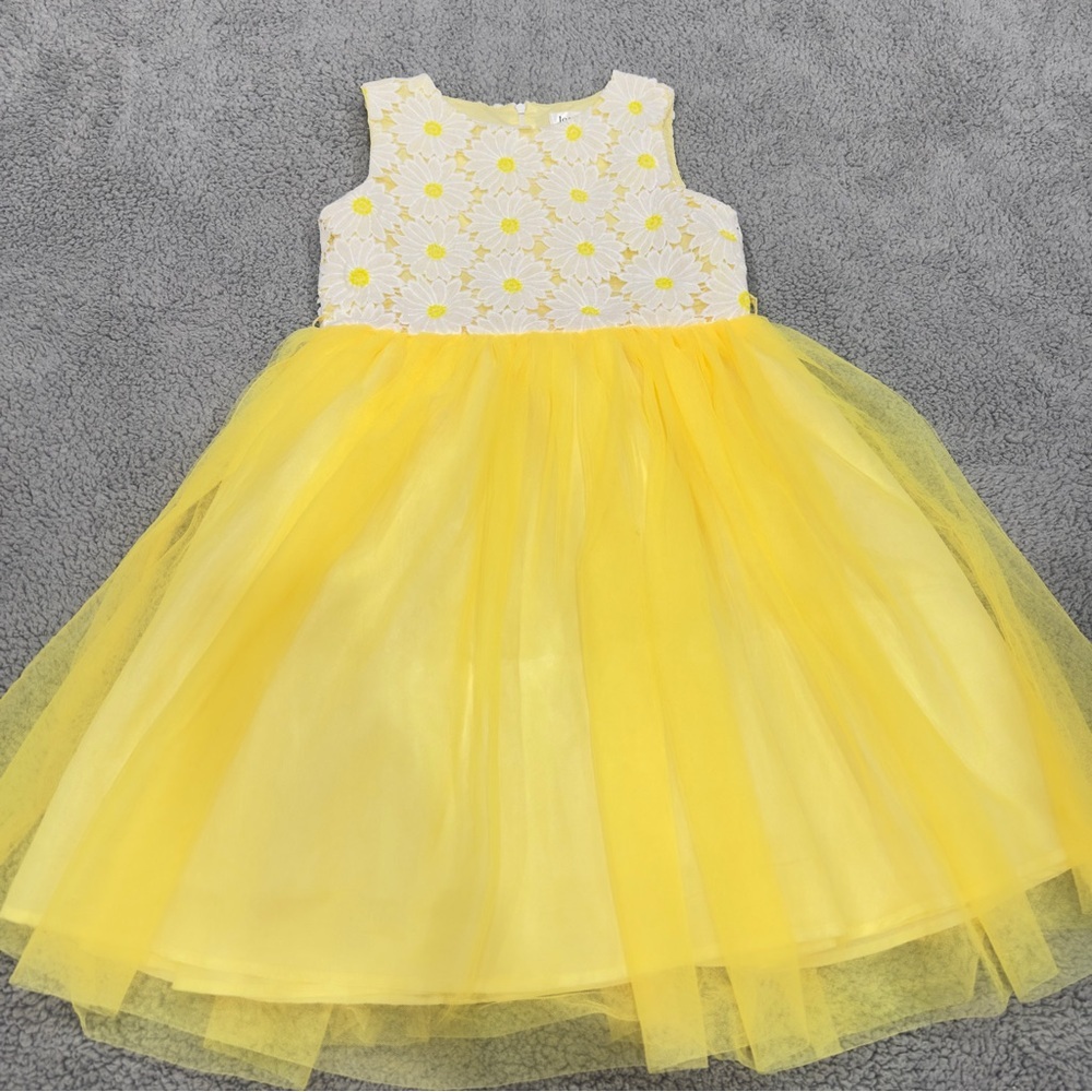 👉 Joe Ella Girls Yellow Tulle Daisy Dress Size 8 Sleeveless Party Occasion